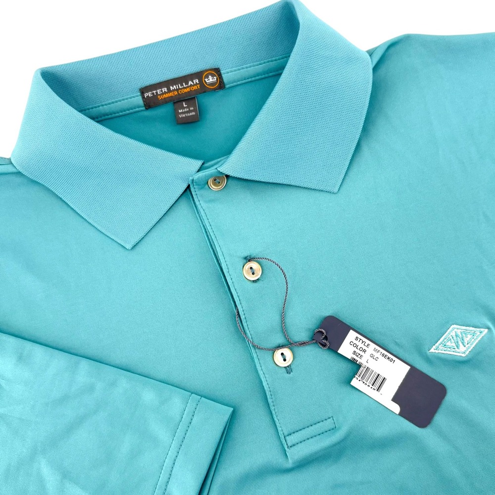 Peter Millar Summer Comfort Polo Shirt Mens Large Teal Blue MF16EK01 Stretch